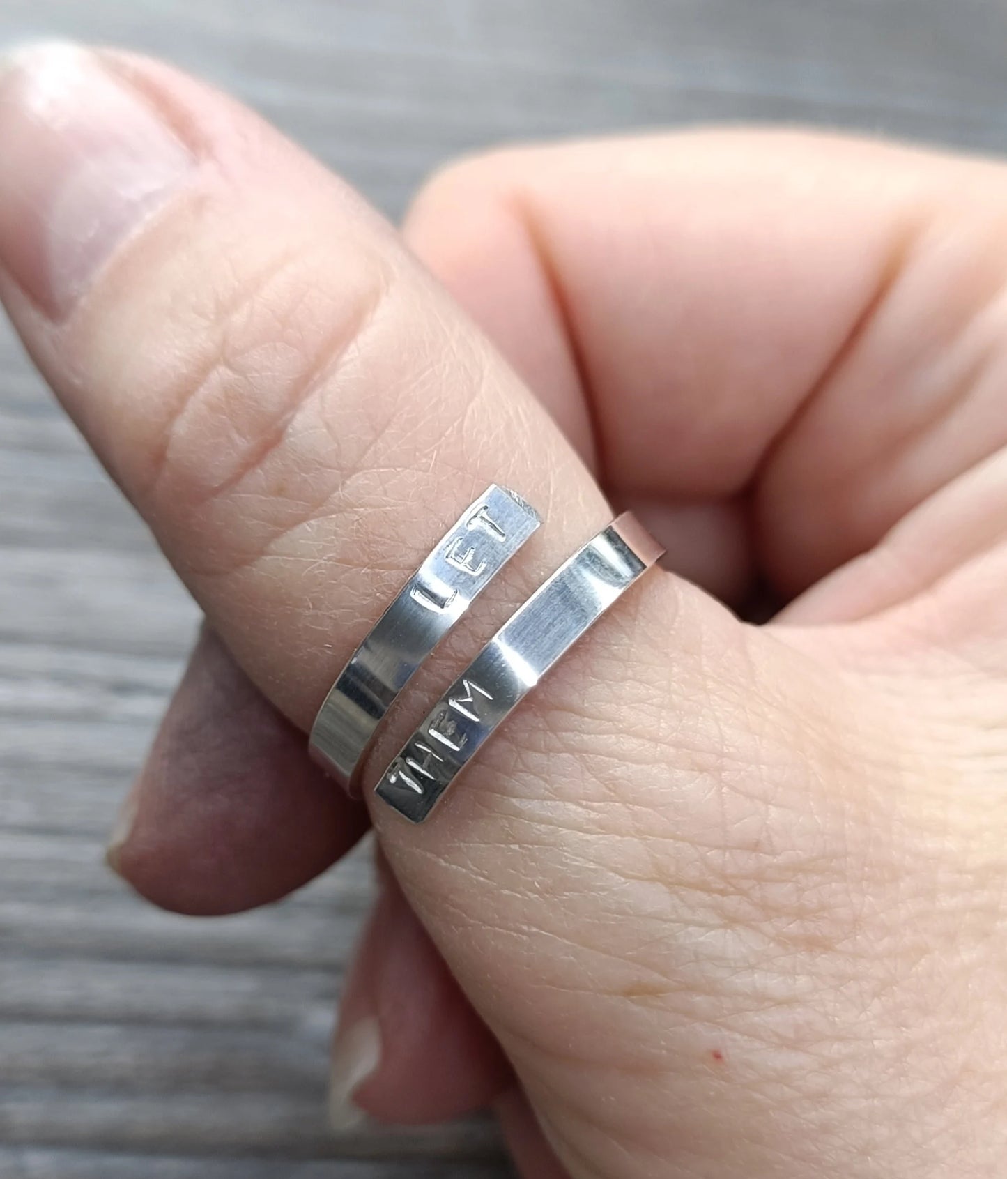 'Let them' adjustable silver thumb ring