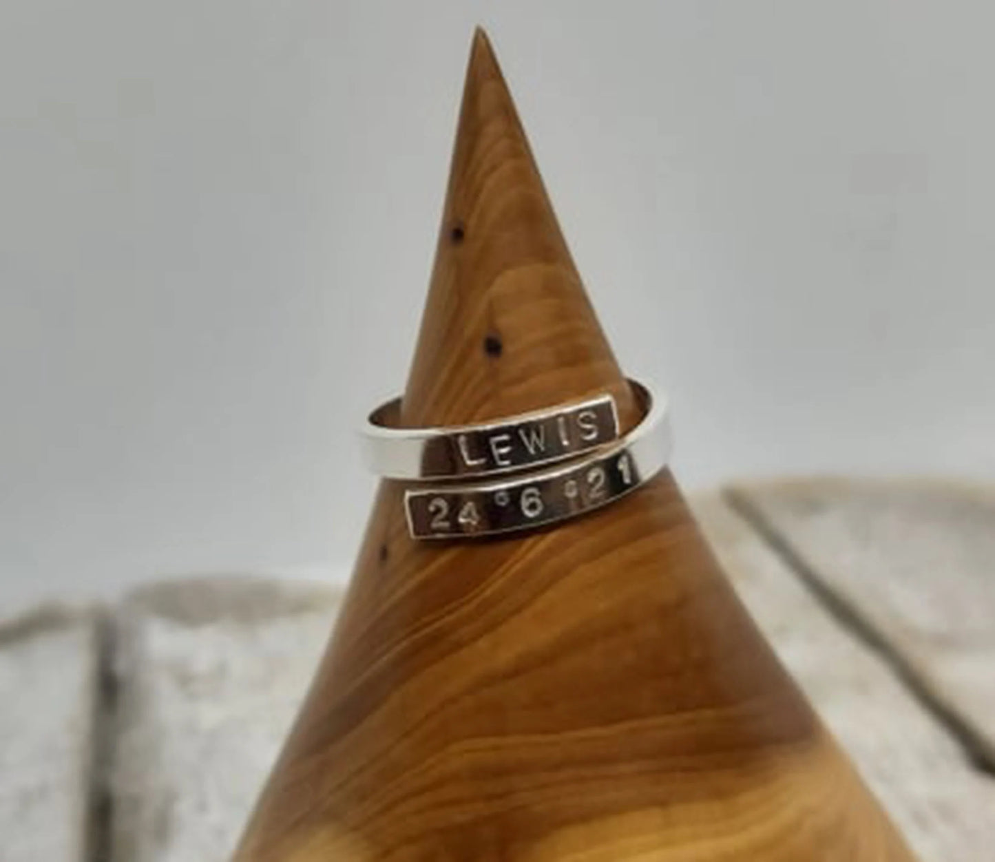Custom name and date adjustable silver thumb ring