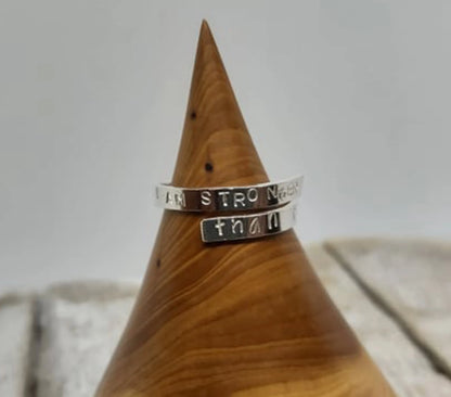 I am stronger than the storm adjustable silver thumb ring