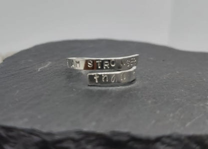I am stronger than the storm adjustable silver thumb ring
